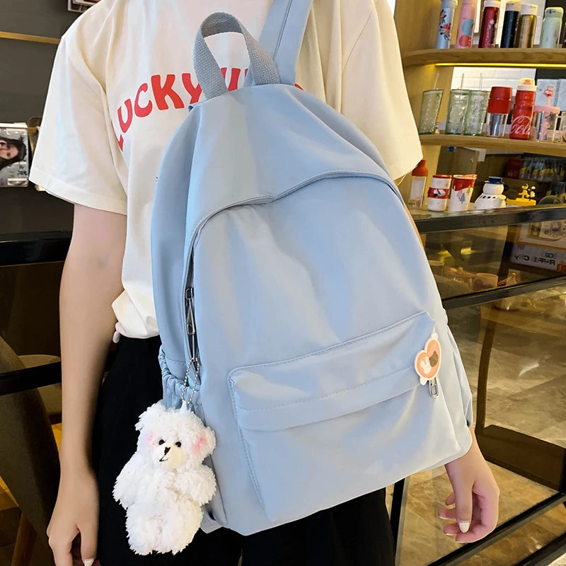 Casual Backpacks Women Solid Shoulder Bag Nylon Teenage Girl School Bag