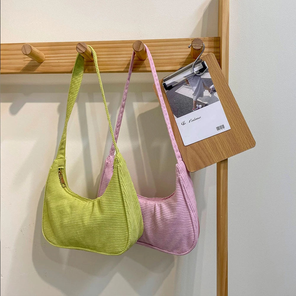 Corduroy Crossbody Bag for Women Ladies, Shoulder Underarm Handbag