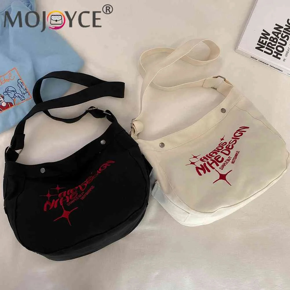 Casual Canvas Messenger Bag Large Capacity Embroidered Letters Crossbody Bags