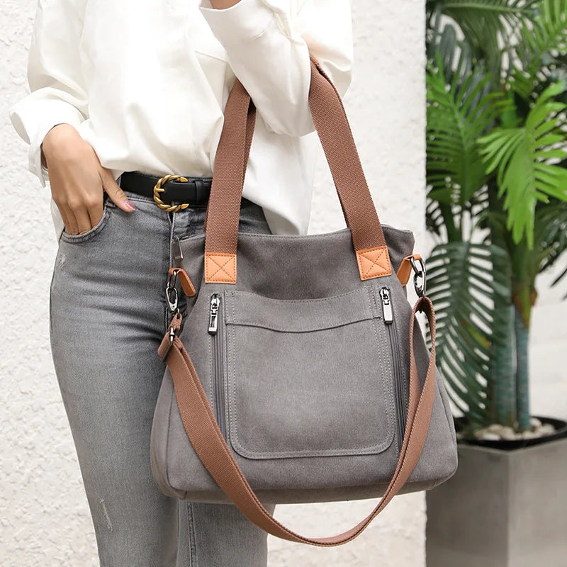 Casual Canvas Women Shoulder Bag Reusable Shopping Bags Large Capacity Totes