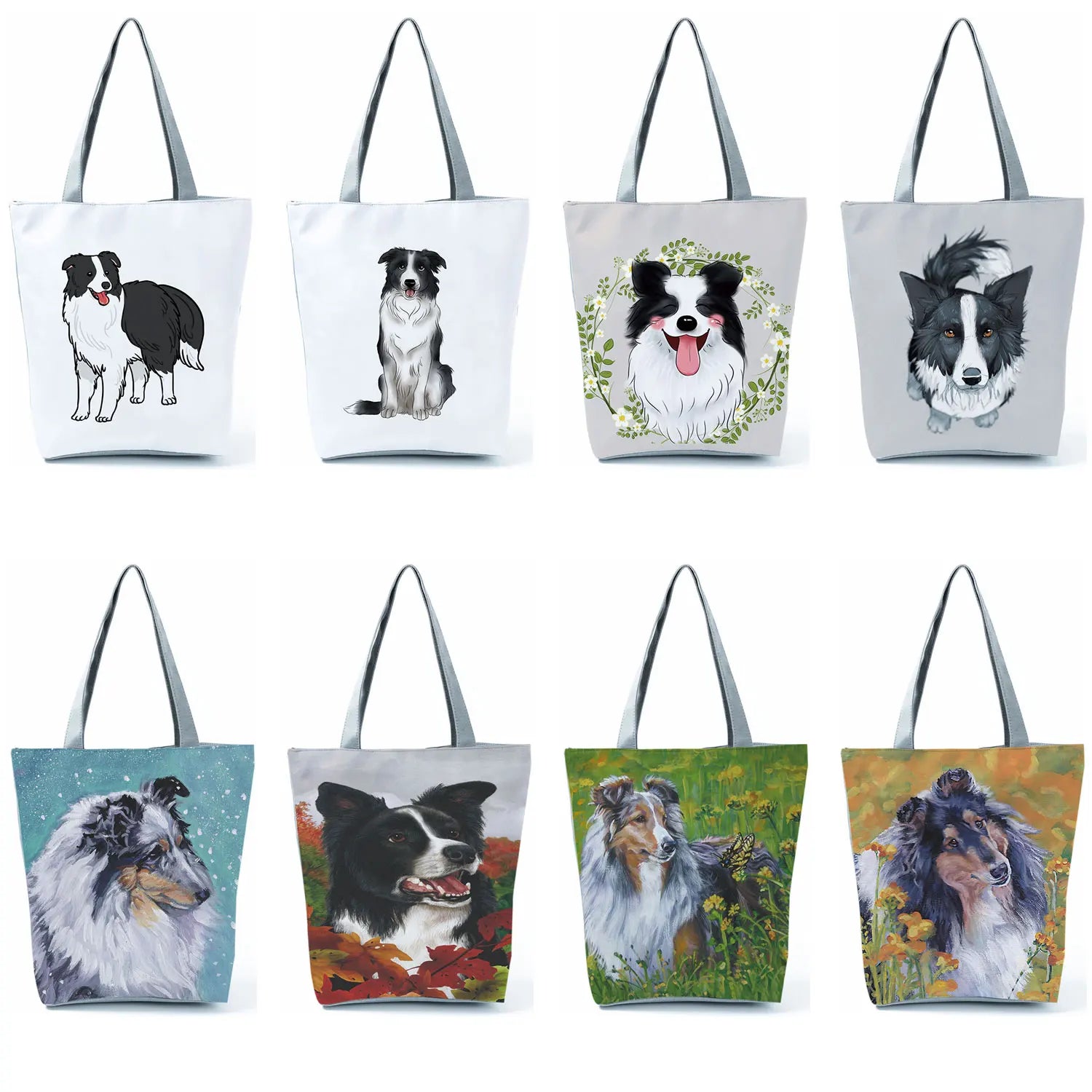 Casual Collie Dog Printed Handbags for Women Shoulder Bag
