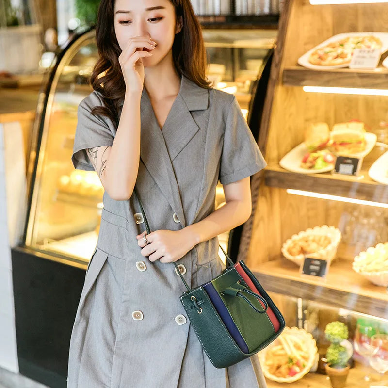 Casual Crossbody Bag For Women Striped Shoulder Bag PU Leather Handbag
