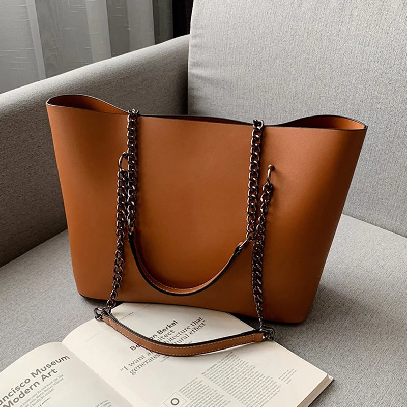 Chain Shoulder Bag Famous Leather Ladies Handbag Large Capacity Tote Bag
