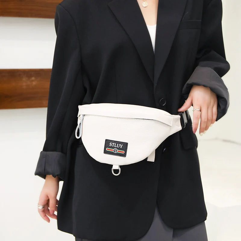 Cowhide Waist Bag for Women Zipper Shoulder Messenger Bag