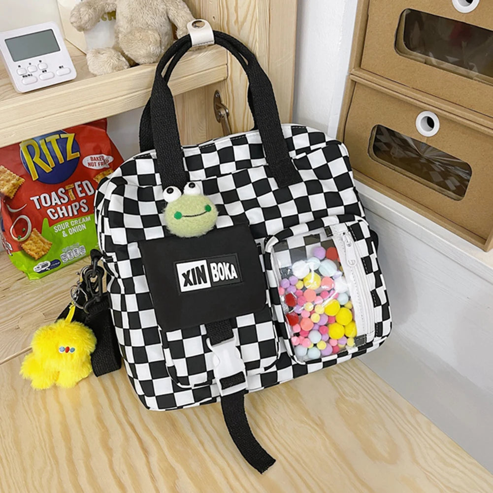 Japanese Plaid Women Backpack Large Capacity Schoolbags Female