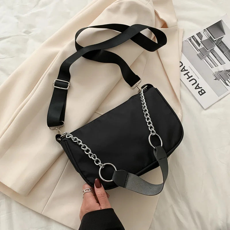 Casual Ladies Crossbody Bags Nylon Chain Bag Women Vintage Shoulder Bags Girls