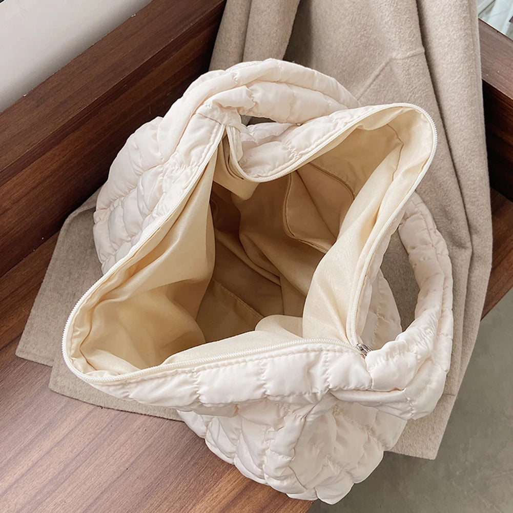 Large Capacity Eiderdown Shoulder Bag Women Lattice Pattern Hand