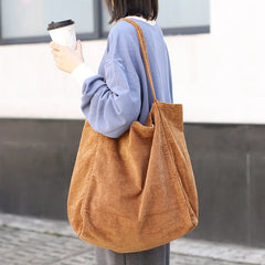 Casual Large Capacity Shopping Bag Corduroy Canvas Tote Bag