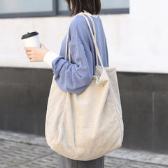 Casual Large Capacity Shopping Bag Corduroy Canvas Tote Bag