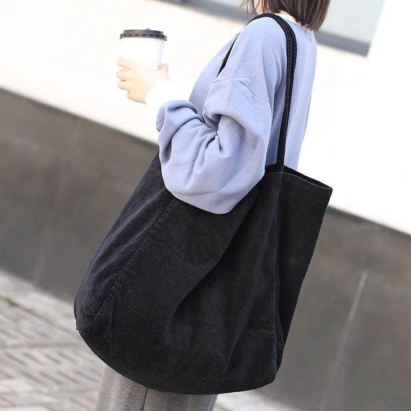 Casual Large Capacity Shopping Bag Corduroy Canvas Tote Bag