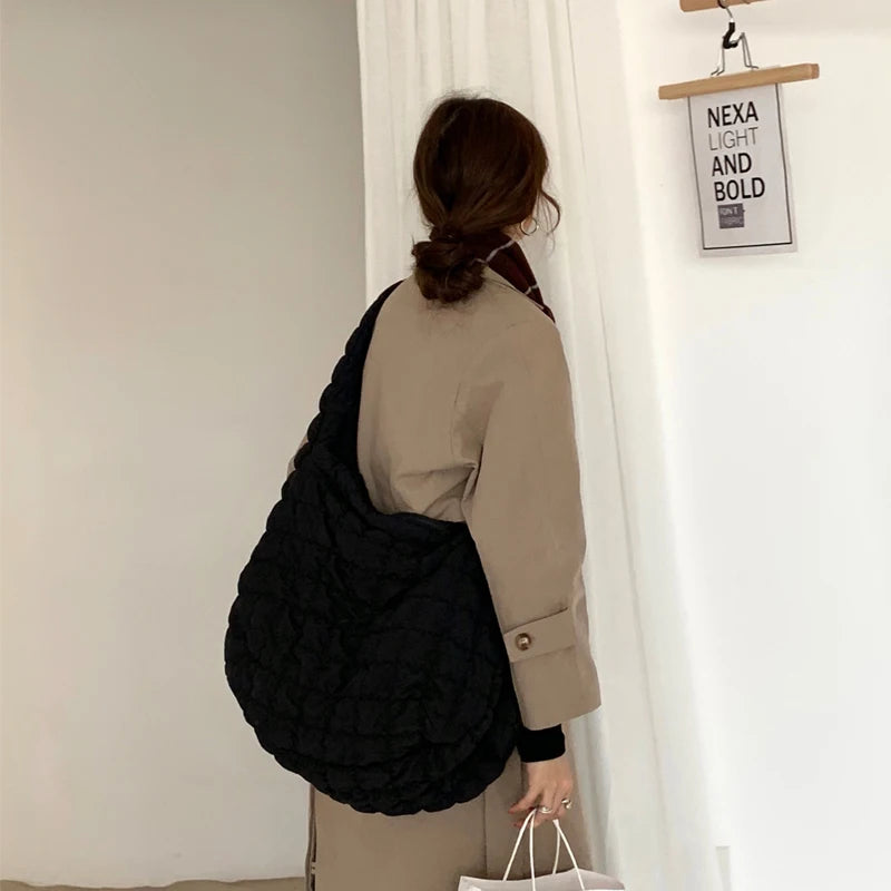 Casual Large Capacity Tote Shoulder Bag Quilted Nylon Handbag