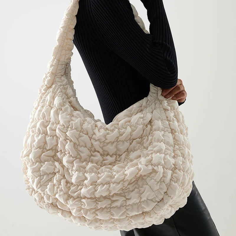 Casual Large Capacity Tote Shoulder Bag Quilted Nylon Handbag