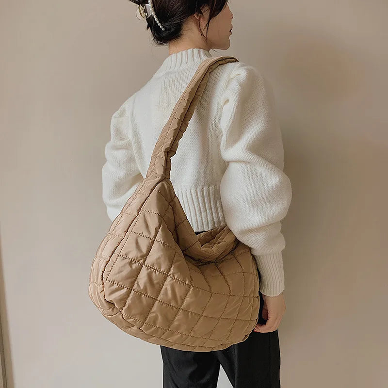 Casual Large Capacity Tote Shoulder Bag Quilted Nylon Handbag