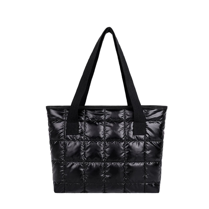 Large Quilted Tote Bag Solid Clutch Retro Shoulder Bag Nylon Plaid Handbag