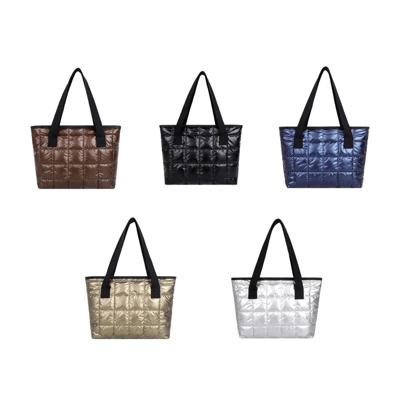 Large Quilted Tote Bag Solid Clutch Retro Shoulder Bag Nylon Plaid Handbag