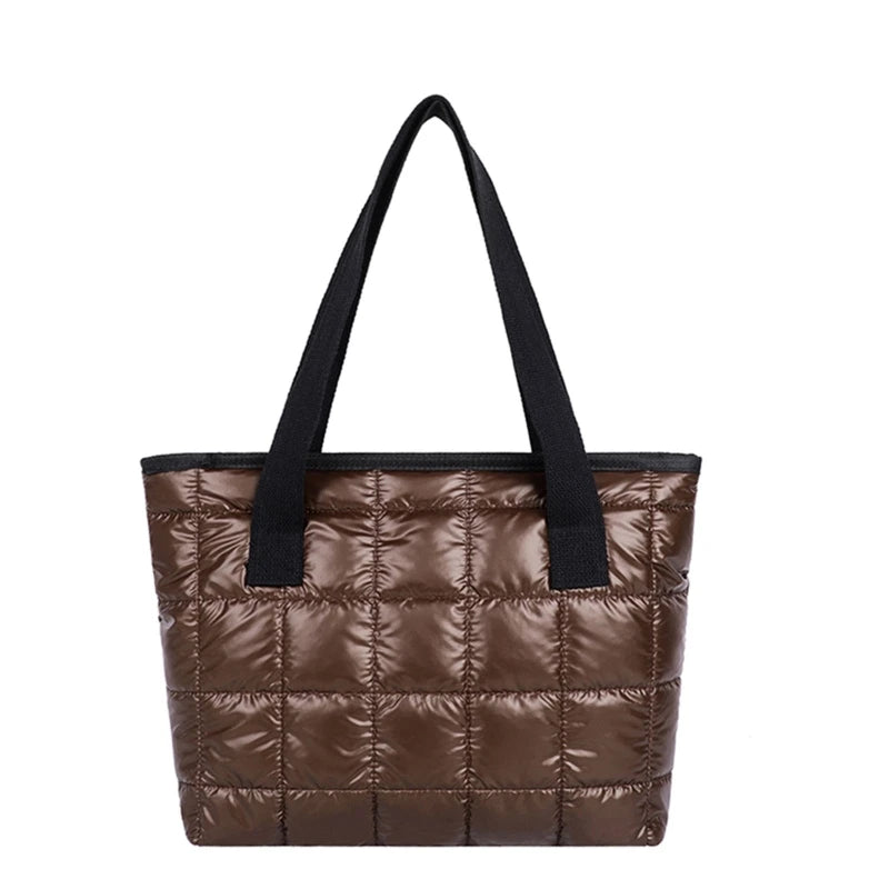Large Quilted Tote Bag Solid Clutch Retro Shoulder Bag Nylon Plaid Handbag