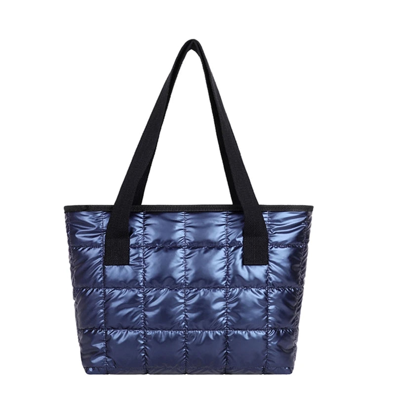 Large Quilted Tote Bag Solid Clutch Retro Shoulder Bag Nylon Plaid Handbag