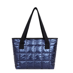 Large Quilted Tote Bag Solid Clutch Retro Shoulder Bag Nylon Plaid Handbag