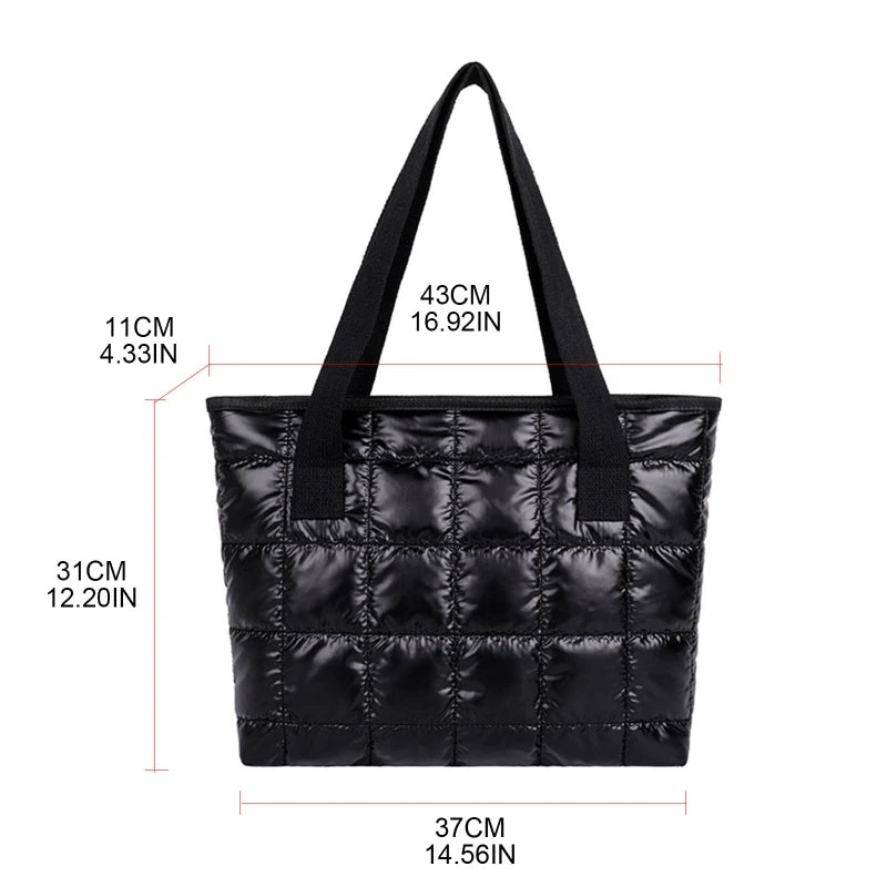 Large Quilted Tote Bag Solid Clutch Retro Shoulder Bag Nylon Plaid Handbag