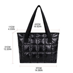 Large Quilted Tote Bag Solid Clutch Retro Shoulder Bag Nylon Plaid Handbag