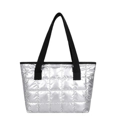 Large Quilted Tote Bag Solid Clutch Retro Shoulder Bag Nylon Plaid Handbag
