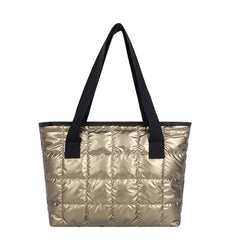 Large Quilted Tote Bag Solid Clutch Retro Shoulder Bag Nylon Plaid Handbag