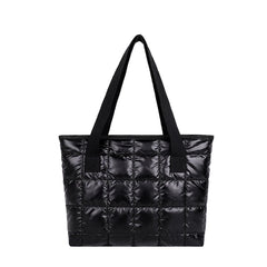 Large Quilted Tote Bag Solid Clutch Retro Shoulder Bag Nylon Plaid Handbag