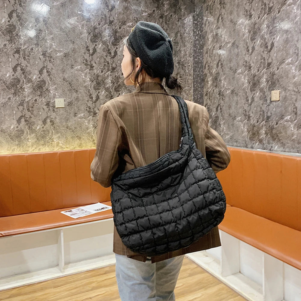Casual Lattice Top-handle Bag Eiderdown Women Shoulder Handbag