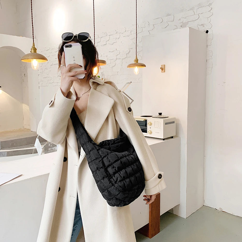 Casual Lattice Top-handle Bag Eiderdown Women Shoulder Handbag
