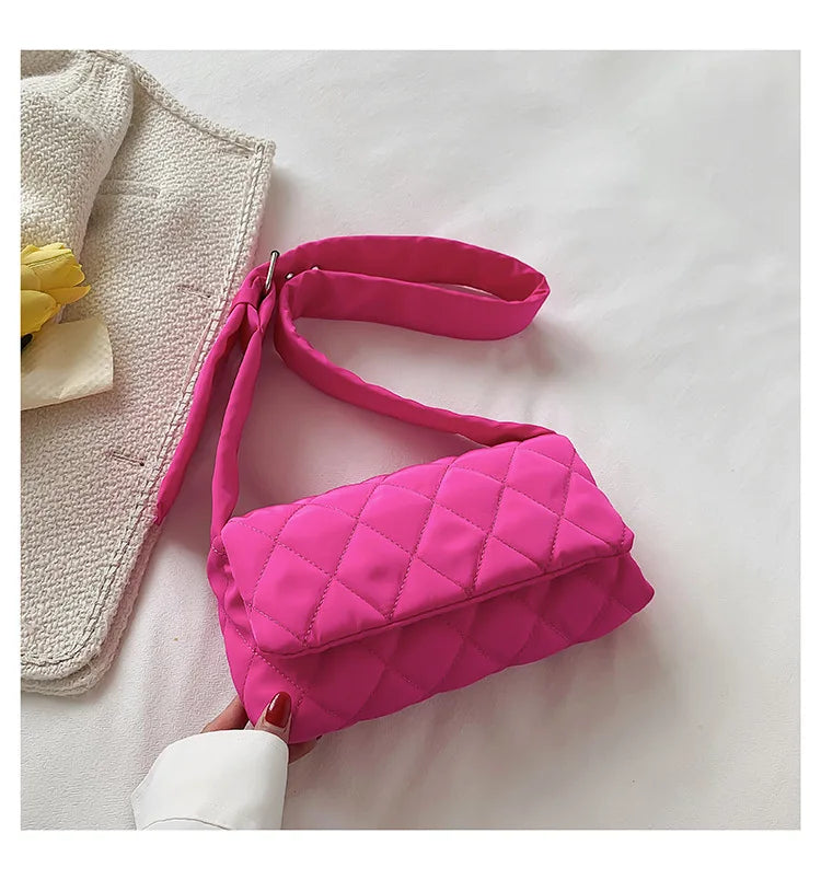 Casual Lingge Quilted Women Shoulder Bags Nylon Padded Crossbody Bag