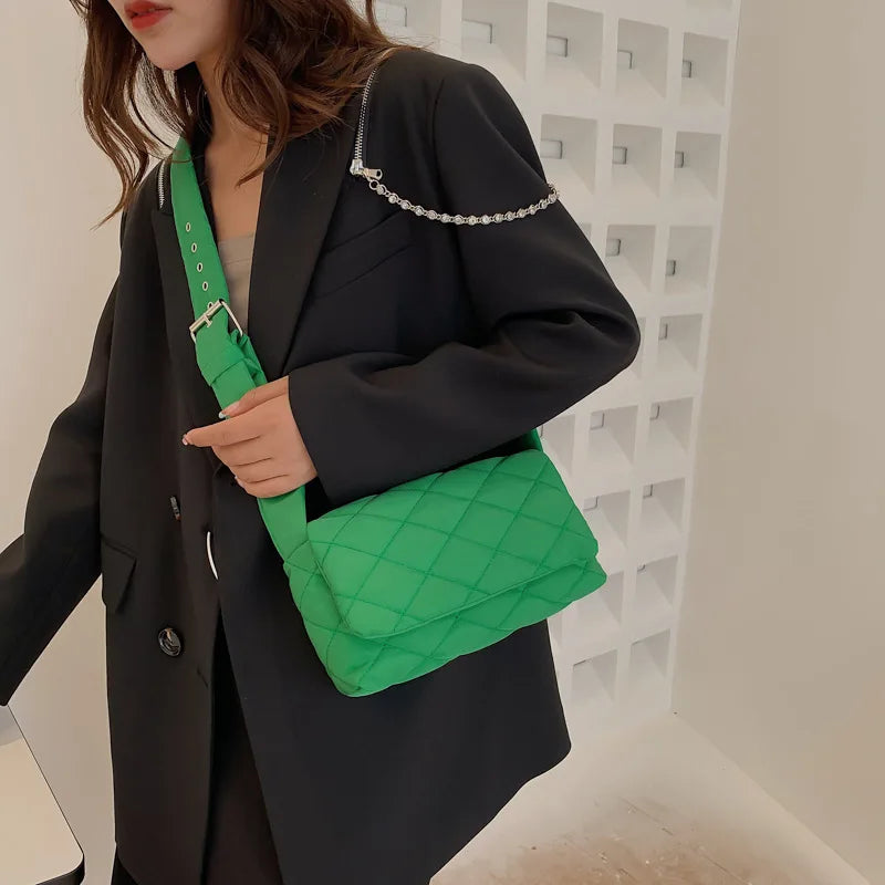Casual Lingge Quilted Women Shoulder Bags Nylon Padded Crossbody Bag