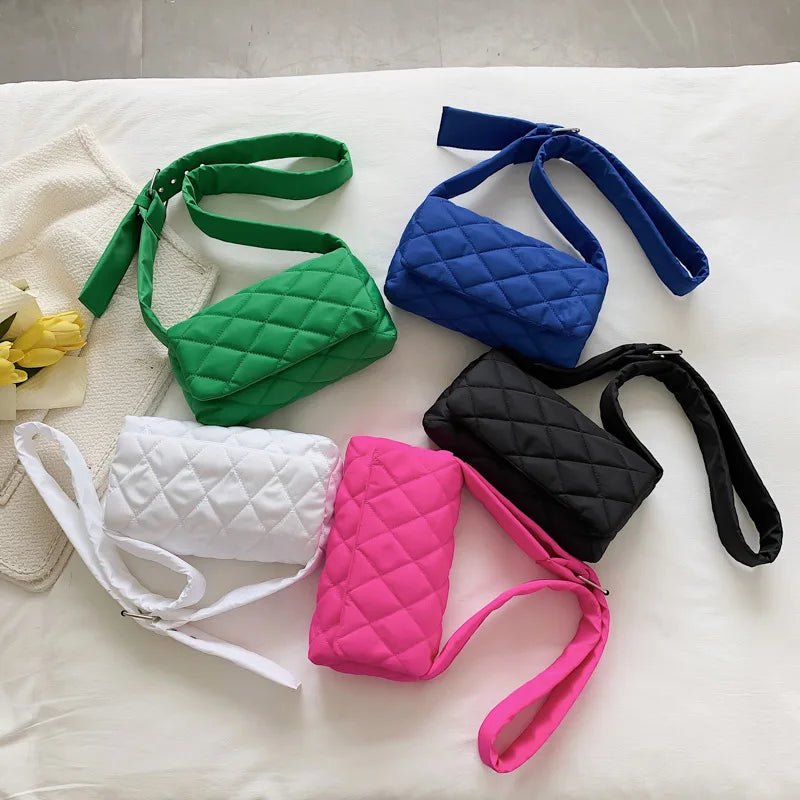 Casual Lingge Quilted Women Shoulder Bags Nylon Padded Crossbody Bag