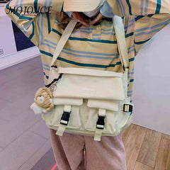 Solid Casual Messenger Bag for Ladies with Pockets and Pendant Decor