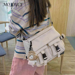 Solid Casual Messenger Bag for Ladies with Pockets and Pendant Decor