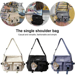Solid Casual Messenger Bag for Ladies with Pockets and Pendant Decor