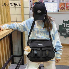 Solid Casual Messenger Bag for Ladies with Pockets and Pendant Decor