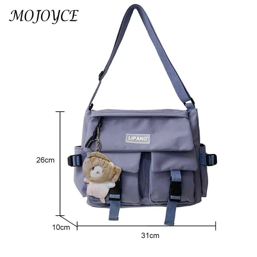 Solid Casual Messenger Bag for Ladies with Pockets and Pendant Decor