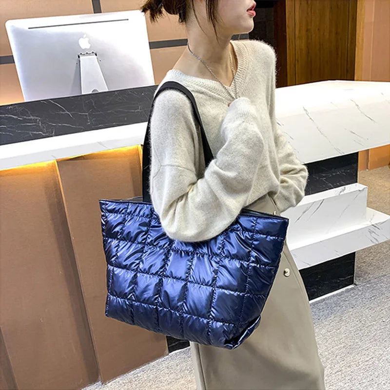 Nylon Space Padded Women Handbags Large Capacity Shoulder Totes
