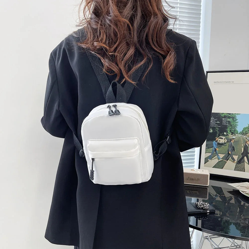 Casual Nylon Women Mini Backpack Solid Small School Bags for Students