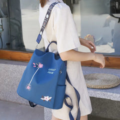 Flower Embroidered Oxford Cloth Backpack School Book Bag