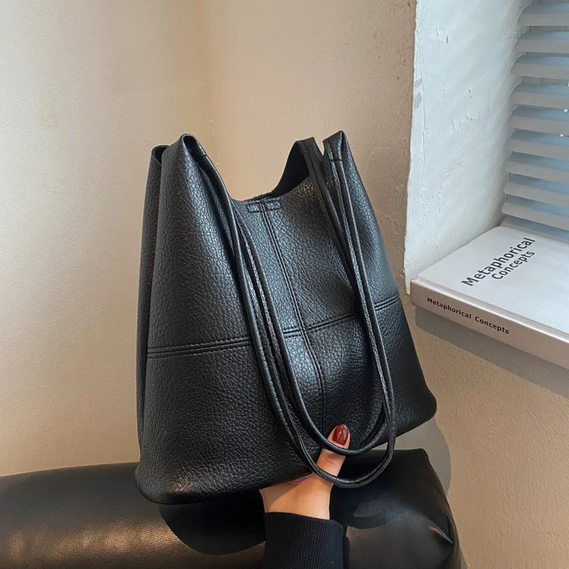 Patchwork Hobo Shoulder Bags for Women Soft Leather Bucket Bag