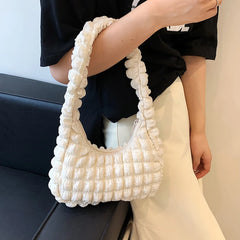 Casual Pleated Shoulder Bag Women Bubble Travel Handbag Underarm Tote
