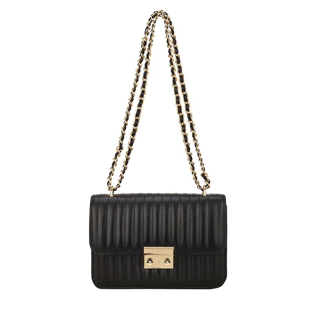 Embroidered Chain Shoulder Bag PU Messenger Purse