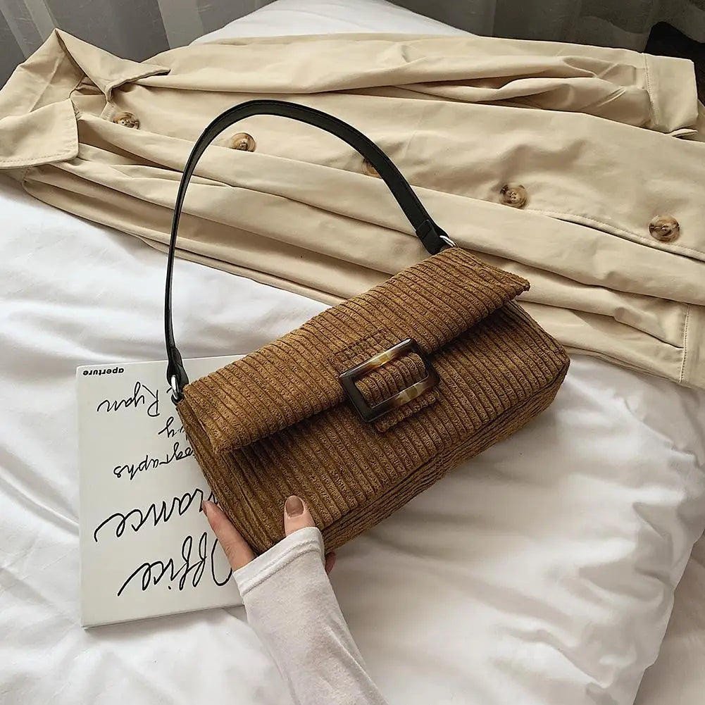 Casual Corduroy Women's Shoulder Bag, Top-Handle Purse