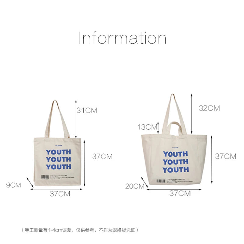 Casual Shoulder Bag Women Letter Print Large Capacity Canvas Shopping Bags