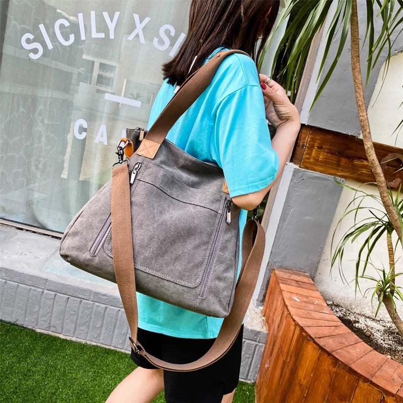 Large Capacity Canvas Shoulder Bag Women Tote Shopping Messenger Crossbody Bag