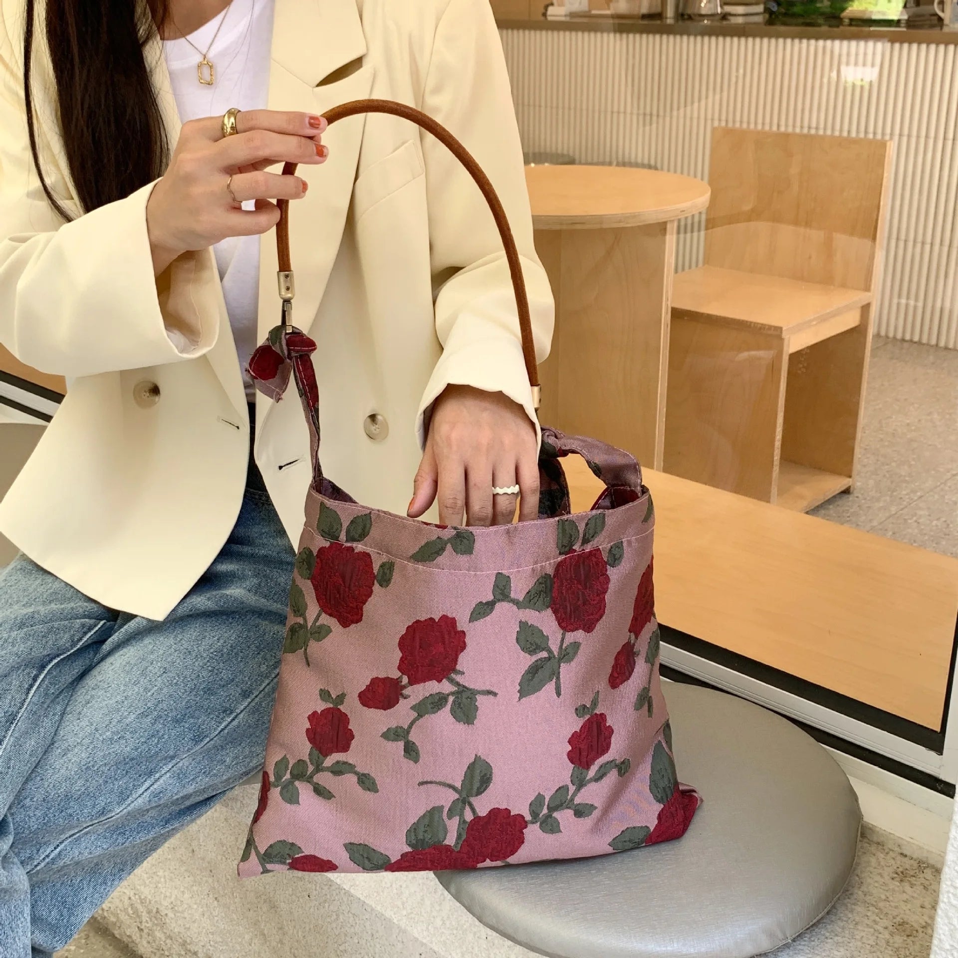Vintage Floral Jacquard Shoulder Bag Women's Handbags