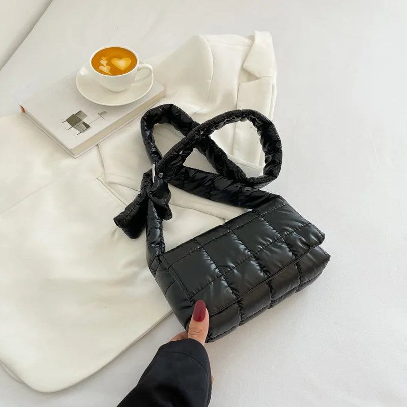 Quilted Crossbody Shoulder Bag for Women Winter Nylon Shopper Handbag