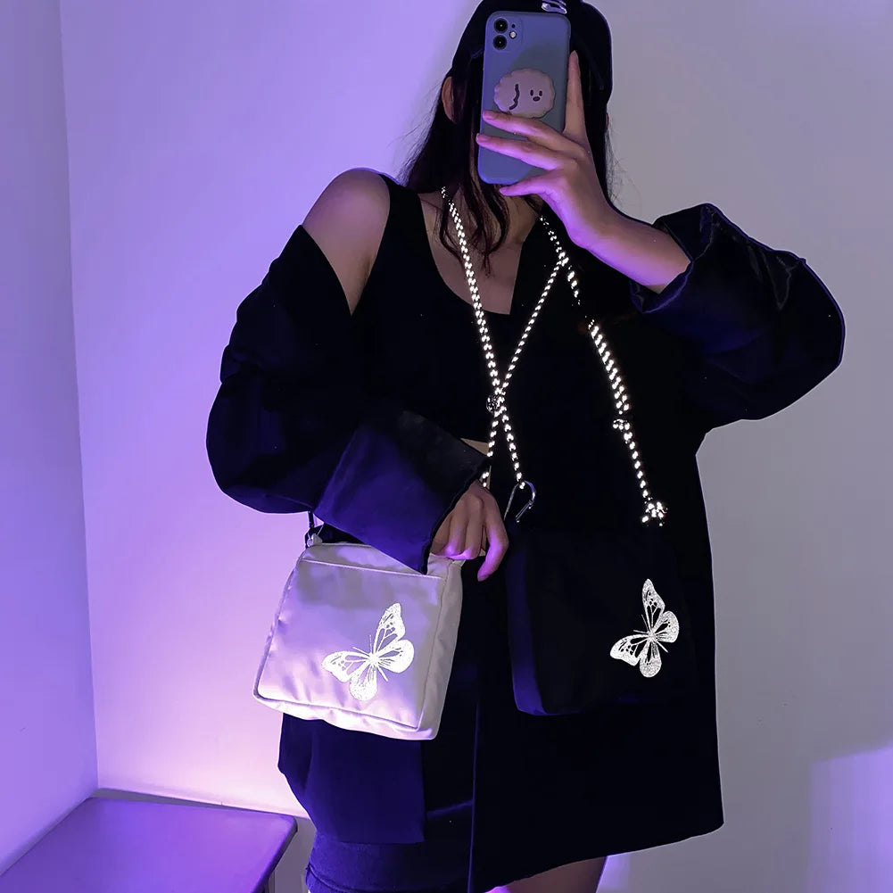 Reflective Butterfly Crossbody Bag Small Shoulder Handbag