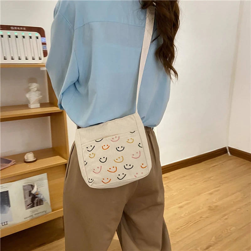 Casual Sweet Girls Mini Canvas Smiley Cross Body Bag